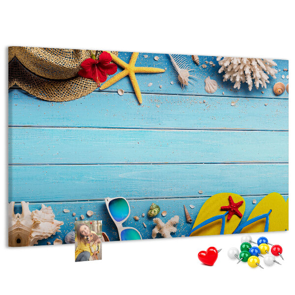Kurken prikbord met thema zomerse strandvakantie en accessoires