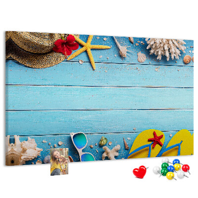 Kurken prikbord met thema zomerse strandvakantie en accessoires