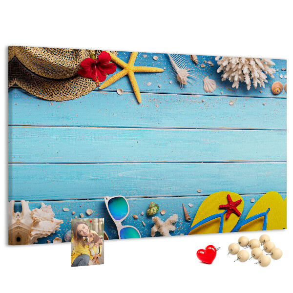 Kurken prikbord met thema zomerse strandvakantie en accessoires