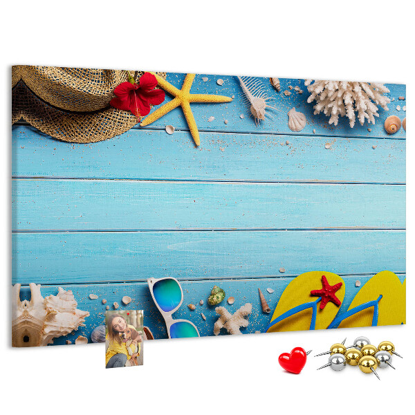 Kurken prikbord met thema zomerse strandvakantie en accessoires