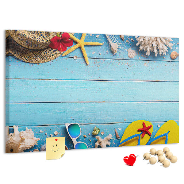 Kurken prikbord met thema zomerse strandvakantie en accessoires