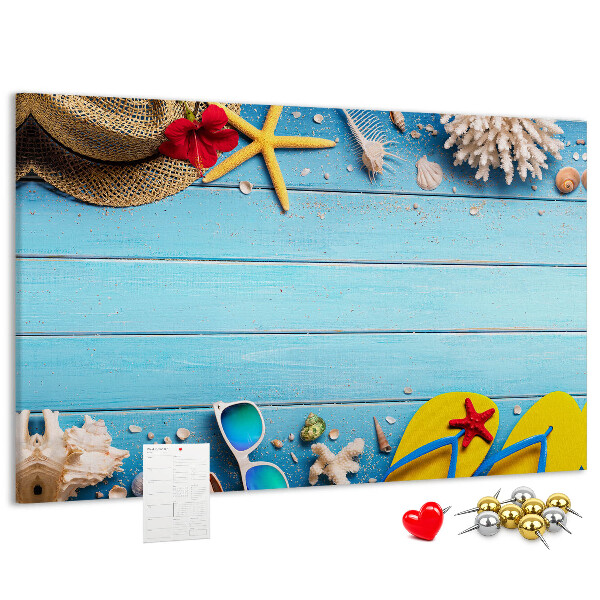 Kurken prikbord met thema zomerse strandvakantie en accessoires