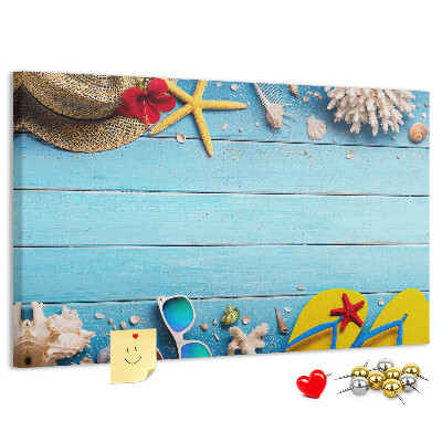 Kurken prikbord met thema zomerse strandvakantie en accessoires