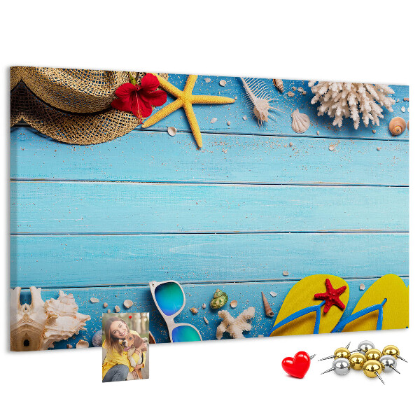 Kurken prikbord met thema zomerse strandvakantie en accessoires