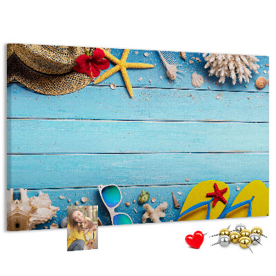 Kurken prikbord met thema zomerse strandvakantie en accessoires