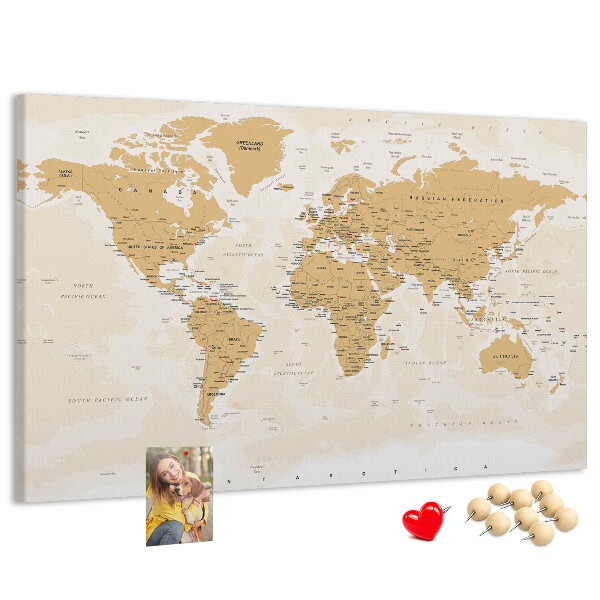 Kurkbord wereldkaart met locatieaanduidingen