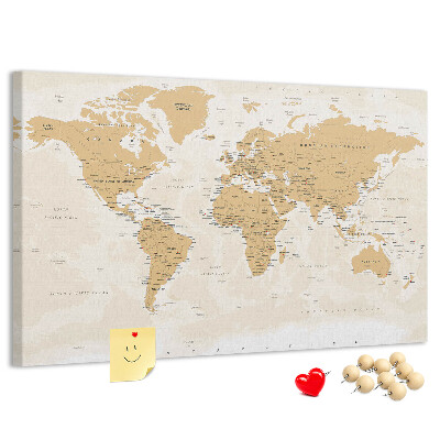 Kurkbord wereldkaart met locatieaanduidingen