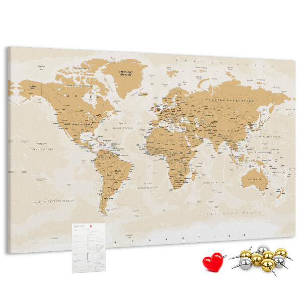 Kurkbord wereldkaart met locatieaanduidingen