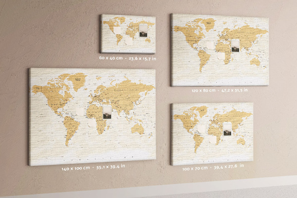 Kurkbord wereldkaart met locatieaanduidingen