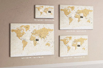 Kurkbord wereldkaart met locatieaanduidingen