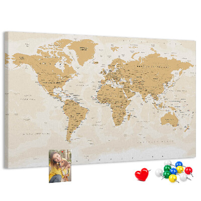 Kurkbord wereldkaart met locatieaanduidingen
