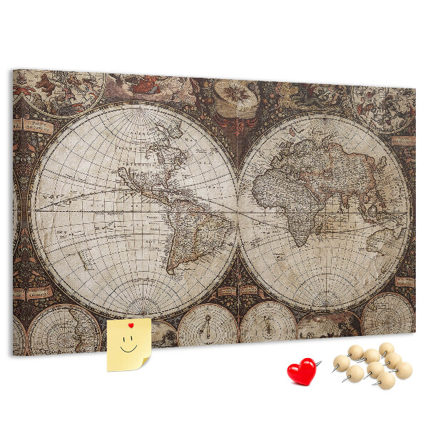 Kurkbord met een kaart van de oude wereld en geografische details