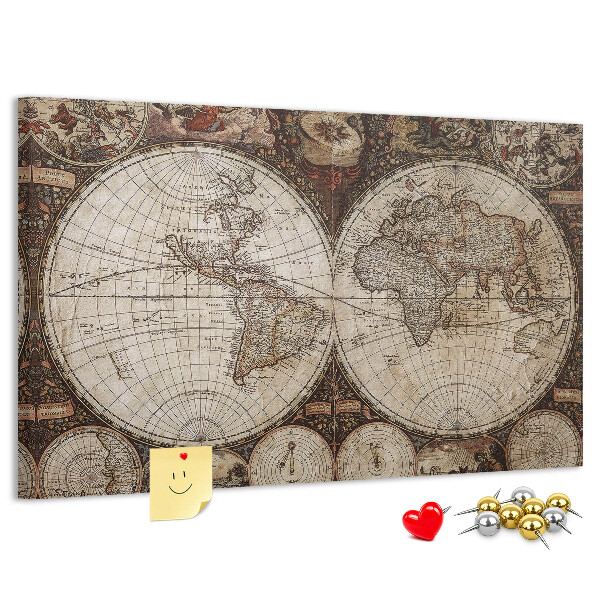 Kurkbord met een kaart van de oude wereld en geografische details