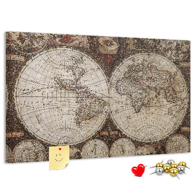 Kurkbord met een kaart van de oude wereld en geografische details