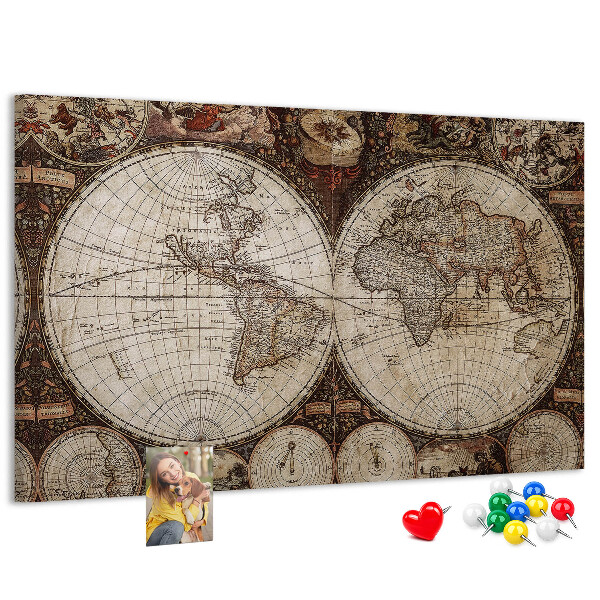 Kurkbord met een kaart van de oude wereld en geografische details
