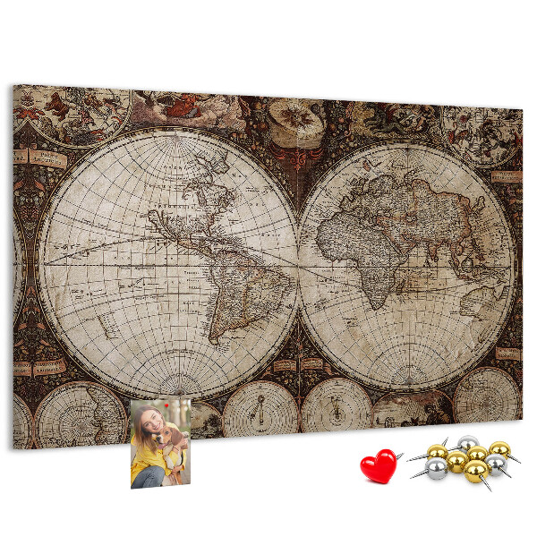 Kurkbord met een kaart van de oude wereld en geografische details