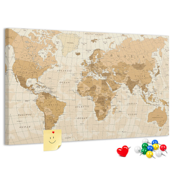 Kurk prikbord met een oude wereldkaart in bruintinten