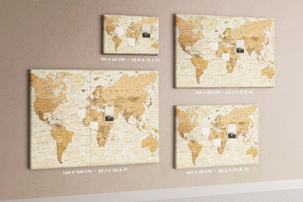 Kurk prikbord met een oude wereldkaart in bruintinten