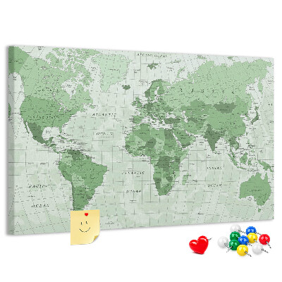 Kurkbord groene wereldkaart met continenten