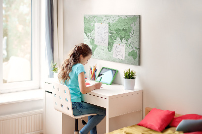 Kurkbord groene wereldkaart met continenten