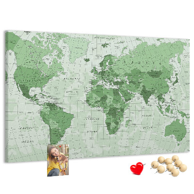 Kurkbord groene wereldkaart met continenten