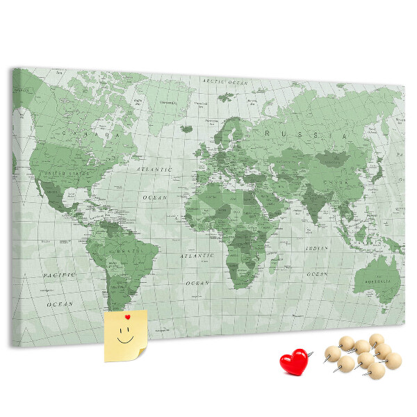 Kurkbord groene wereldkaart met continenten
