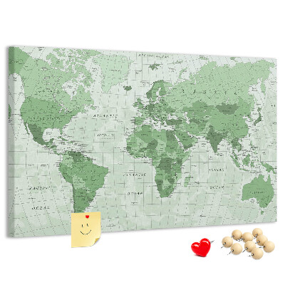 Kurkbord groene wereldkaart met continenten