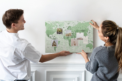 Kurkbord groene wereldkaart met continenten