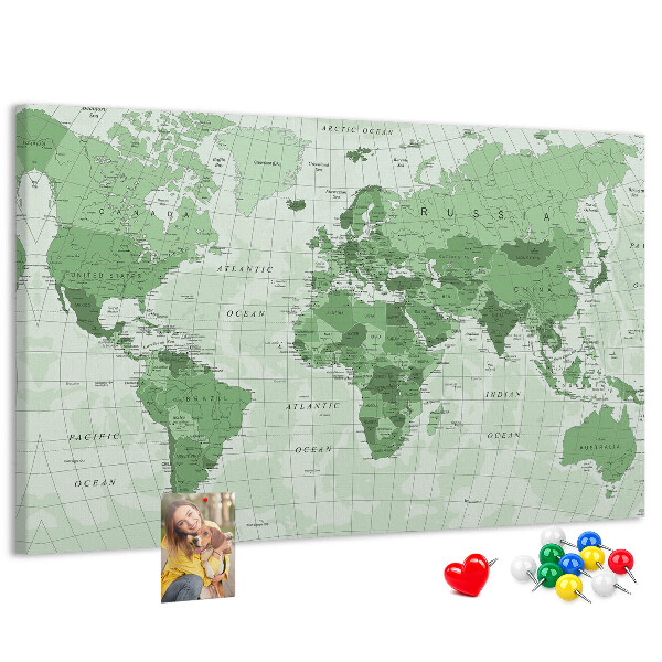Kurkbord groene wereldkaart met continenten