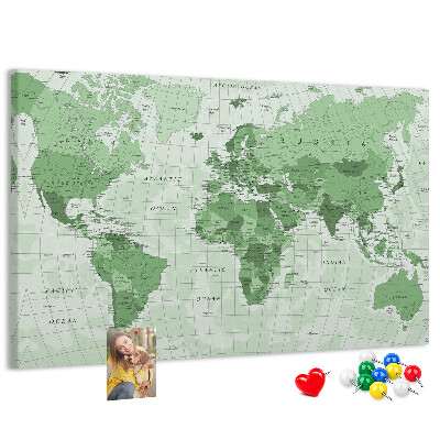 Kurkbord groene wereldkaart met continenten