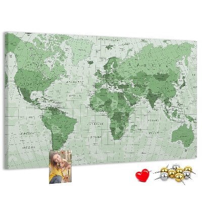 Kurkbord groene wereldkaart met continenten