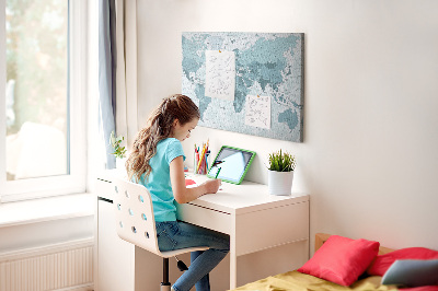 Prikbord wereldkaart in verschillende blauwtinten