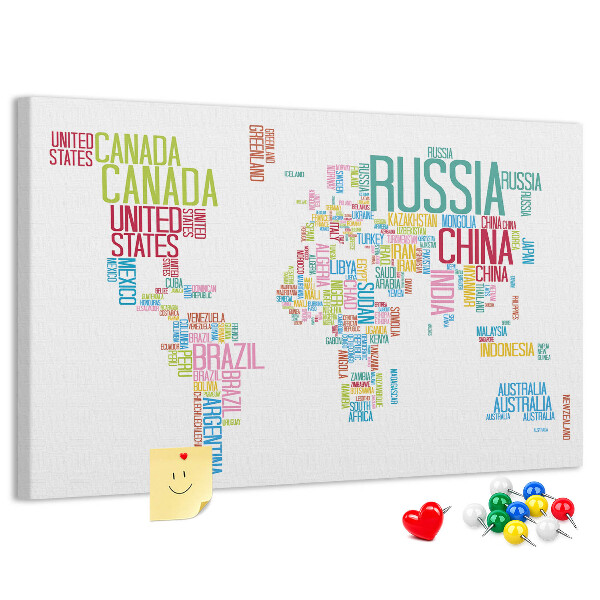 wereldkaart met landnamen in kleur