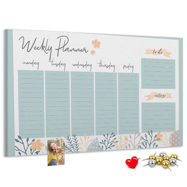 Prikbord met bloemenpatroon op het weekplan
