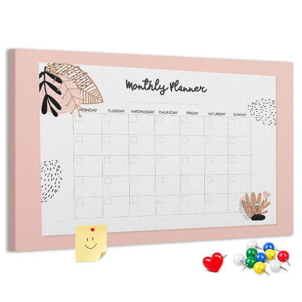 Kurken prikbord stijlvolle maandplanner met bloemenaccenten