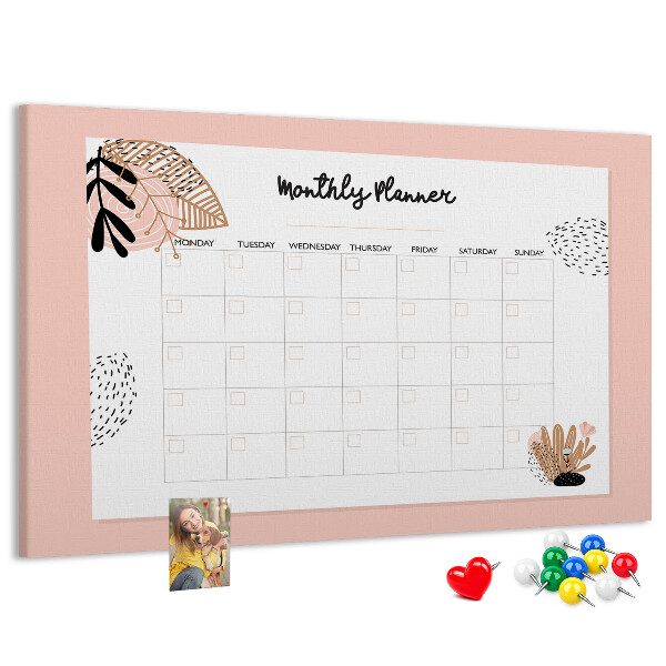 Kurken prikbord stijlvolle maandplanner met bloemenaccenten