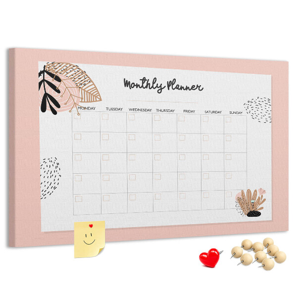 Kurken prikbord stijlvolle maandplanner met bloemenaccenten