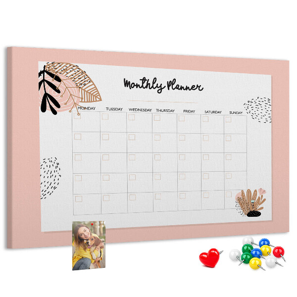Kurken prikbord stijlvolle maandplanner met bloemenaccenten