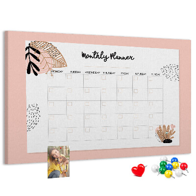 Kurken prikbord stijlvolle maandplanner met bloemenaccenten