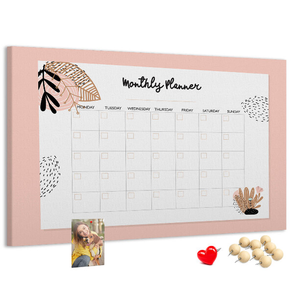 Kurken prikbord stijlvolle maandplanner met bloemenaccenten