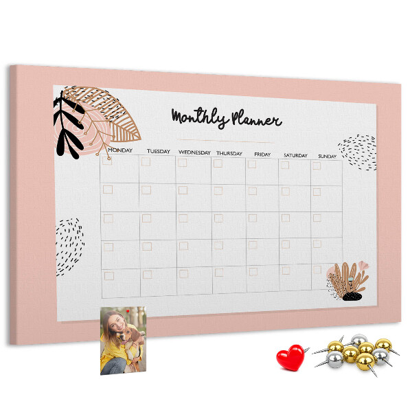 Kurken prikbord stijlvolle maandplanner met bloemenaccenten