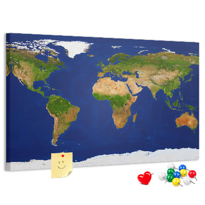 Wereldkaart prikbord met gekleurde spelden