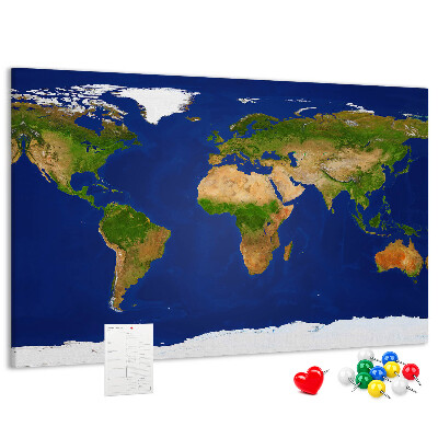 Wereldkaart prikbord met gekleurde spelden
