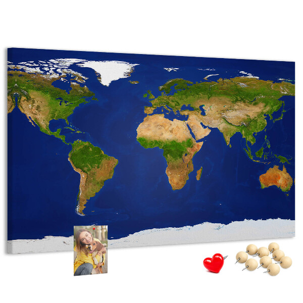 Wereldkaart prikbord met gekleurde spelden