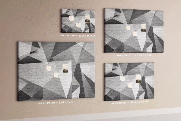 Prikbord met abstracte grijze en zwarte geometrische vormen