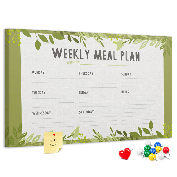 Kurken prikbord maaltijdplanner met groen bladmotief