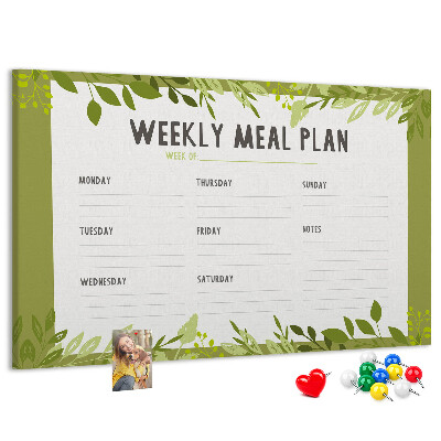 Kurken prikbord maaltijdplanner met groen bladmotief