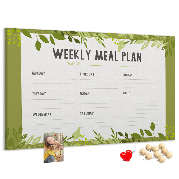 Kurken prikbord maaltijdplanner met groen bladmotief