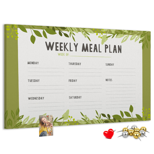 Kurken prikbord maaltijdplanner met groen bladmotief