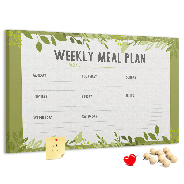 Kurken prikbord maaltijdplanner met groen bladmotief